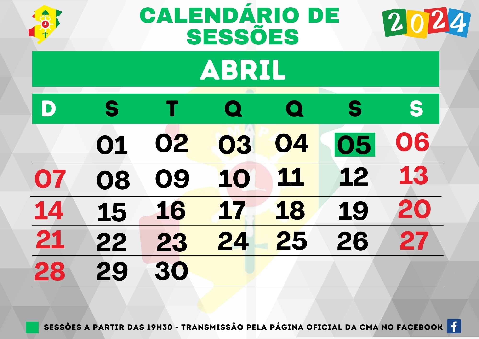 Calendário de Sessão - abril - 2024