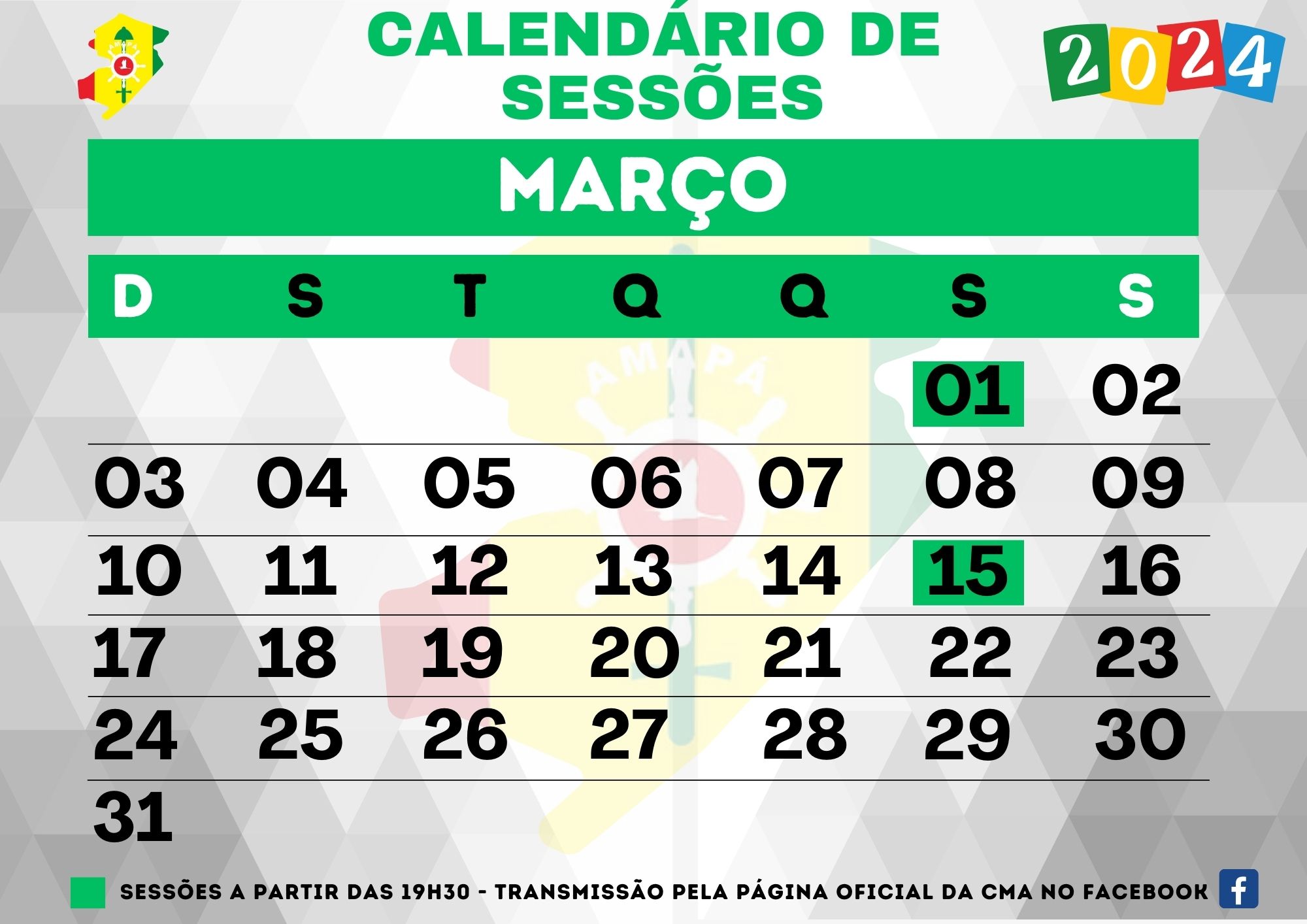 Calendário de Sessão - Março - 2024